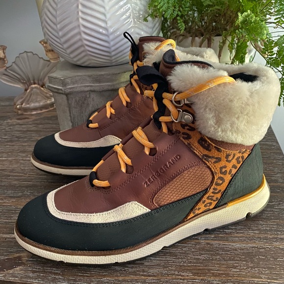 COLE HAAN 4.Zero Grand Lodge Leopard Lace-Up Waterproof Leather Hiker Boots - Picture 3 of 11